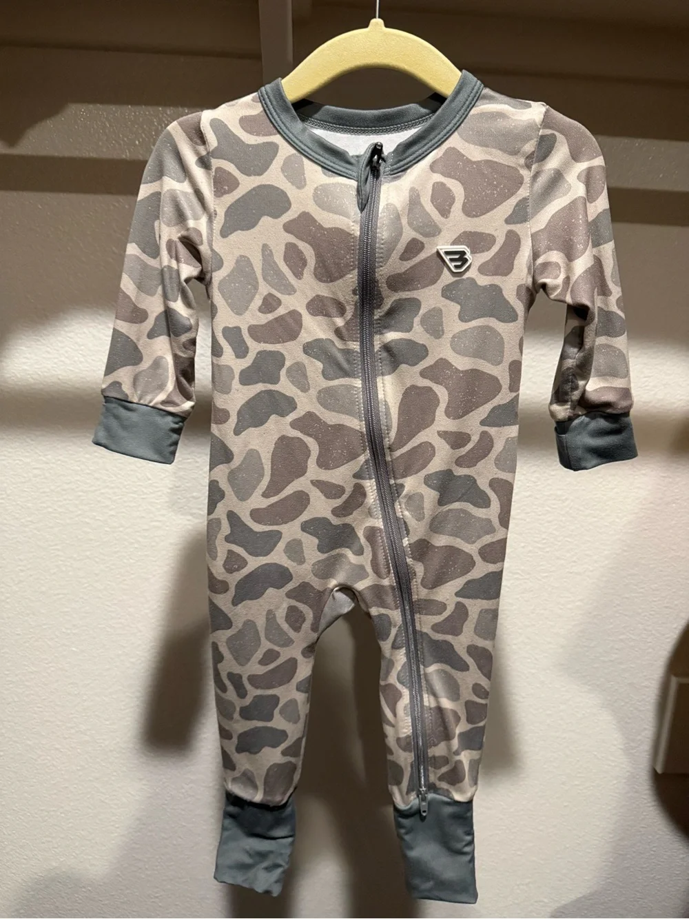 BURLEBO Olive & Taupe Camo Zip Footed One-Piece